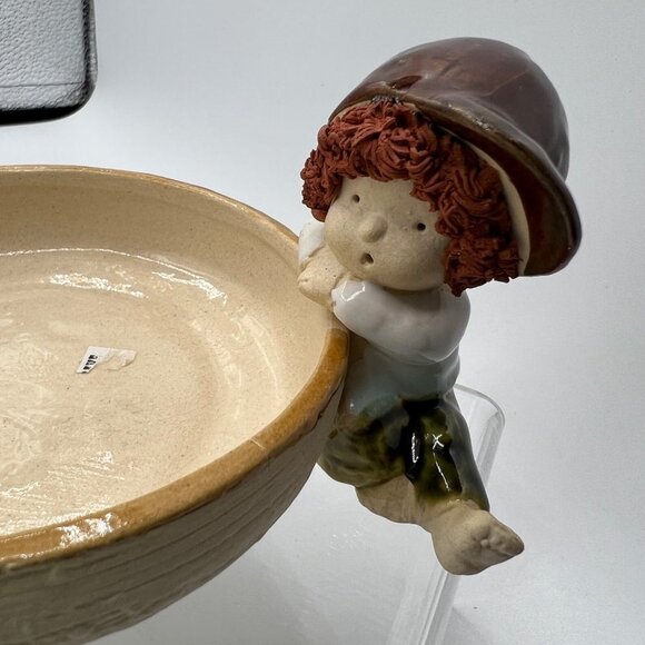 Ceramic Round Ceramic Bowl Storage Home Decor Piece Little Boy Sitting - Picture 4 of 11